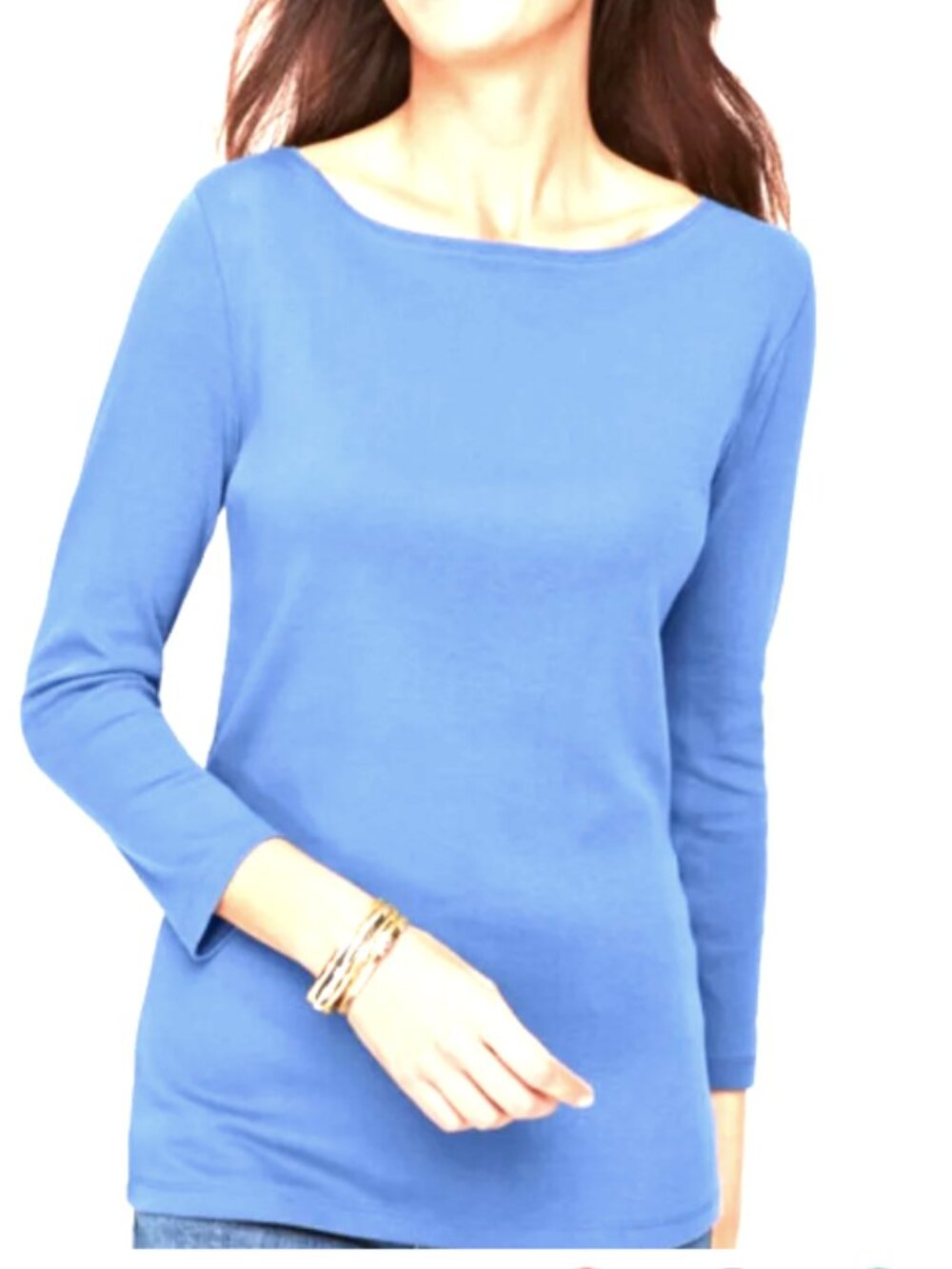 Talbots Cotton 3/4 Sleeve Bateau Neck Tee Sz LP Blue